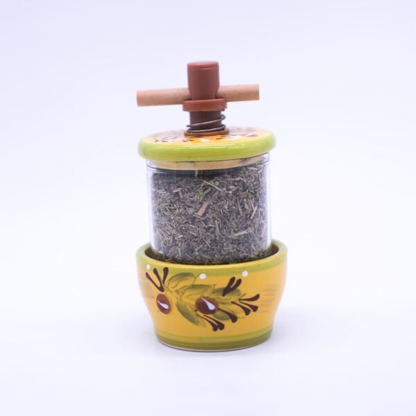 Moulin à Herbes de Provence Céramique Motif Olive Vert et Jaune clair