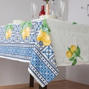 Nappe Coton - Bleu et Citron -150 x 150 cm