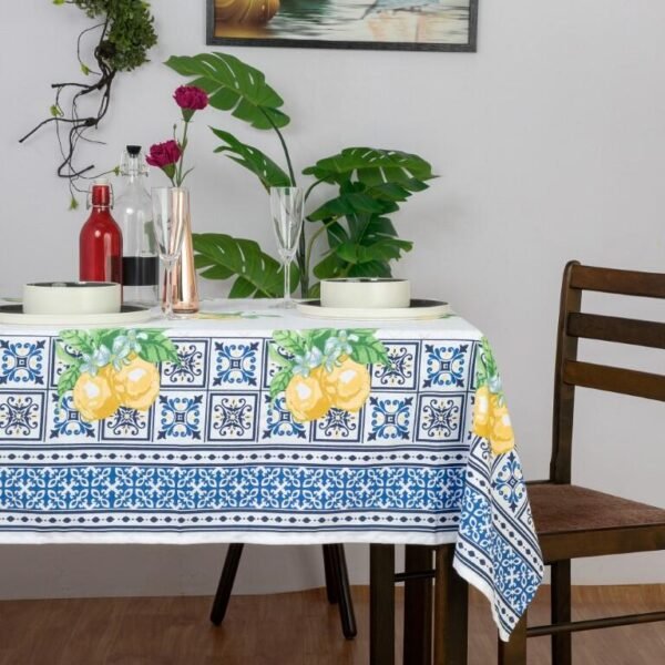 Nappe Coton - Bleu et Citron -150 x 150 cm – Image 4