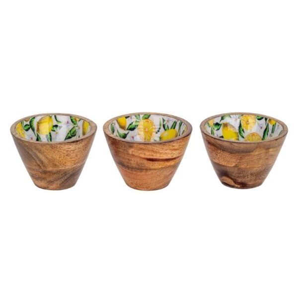 Plateau apéritif oval et 3 bols - Bois de Manguier - Motif Citron – Image 5