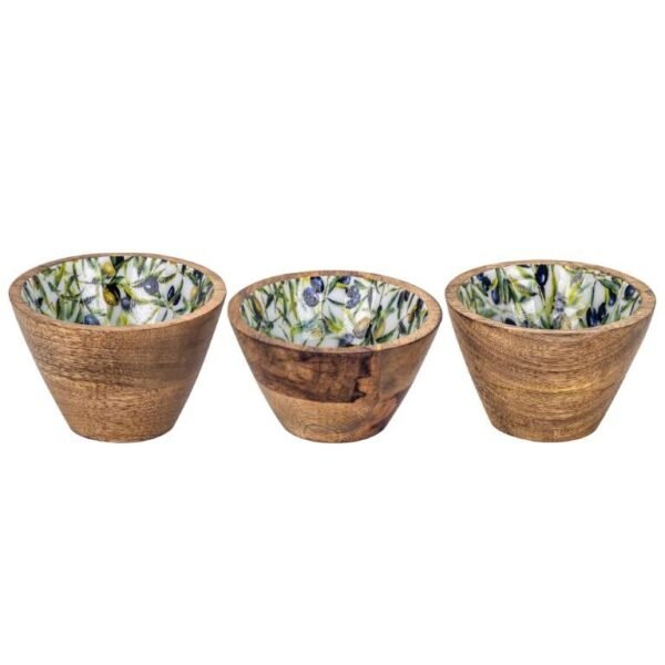 Plateau apéritif oval et 3 bols - Bois de Manguier - Motif Olives – Image 5