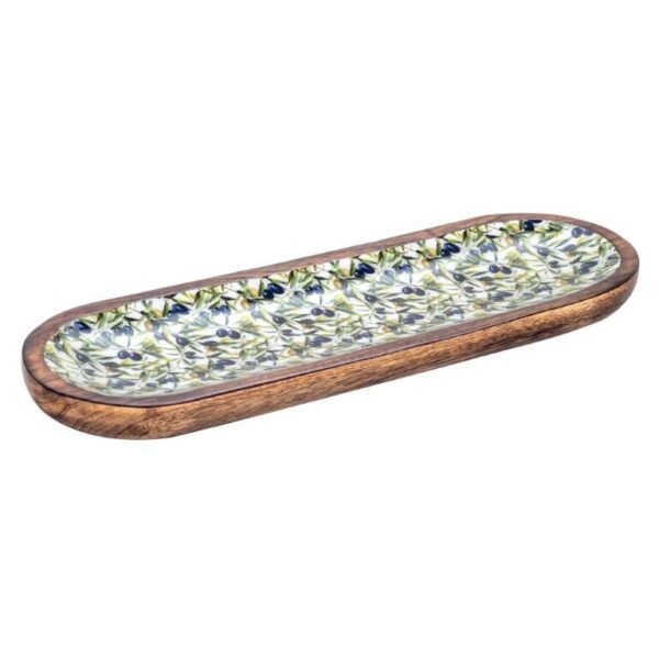 Plateau apéritif oval et 3 bols - Bois de Manguier - Motif Olives – Image 4