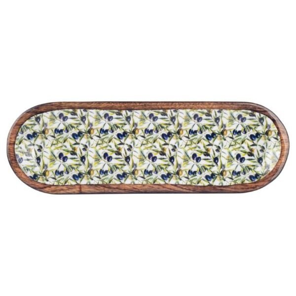 Plateau apéritif oval et 3 bols - Bois de Manguier - Motif Olives – Image 3