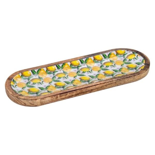 Plateau apéritif oval et 3 bols - Bois de Manguier - Motif Citron – Image 4