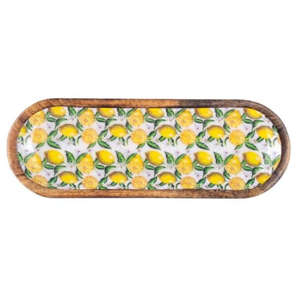 Plateau apéritif oval et 3 bols - Bois de Manguier - Motif Citron – Image 3